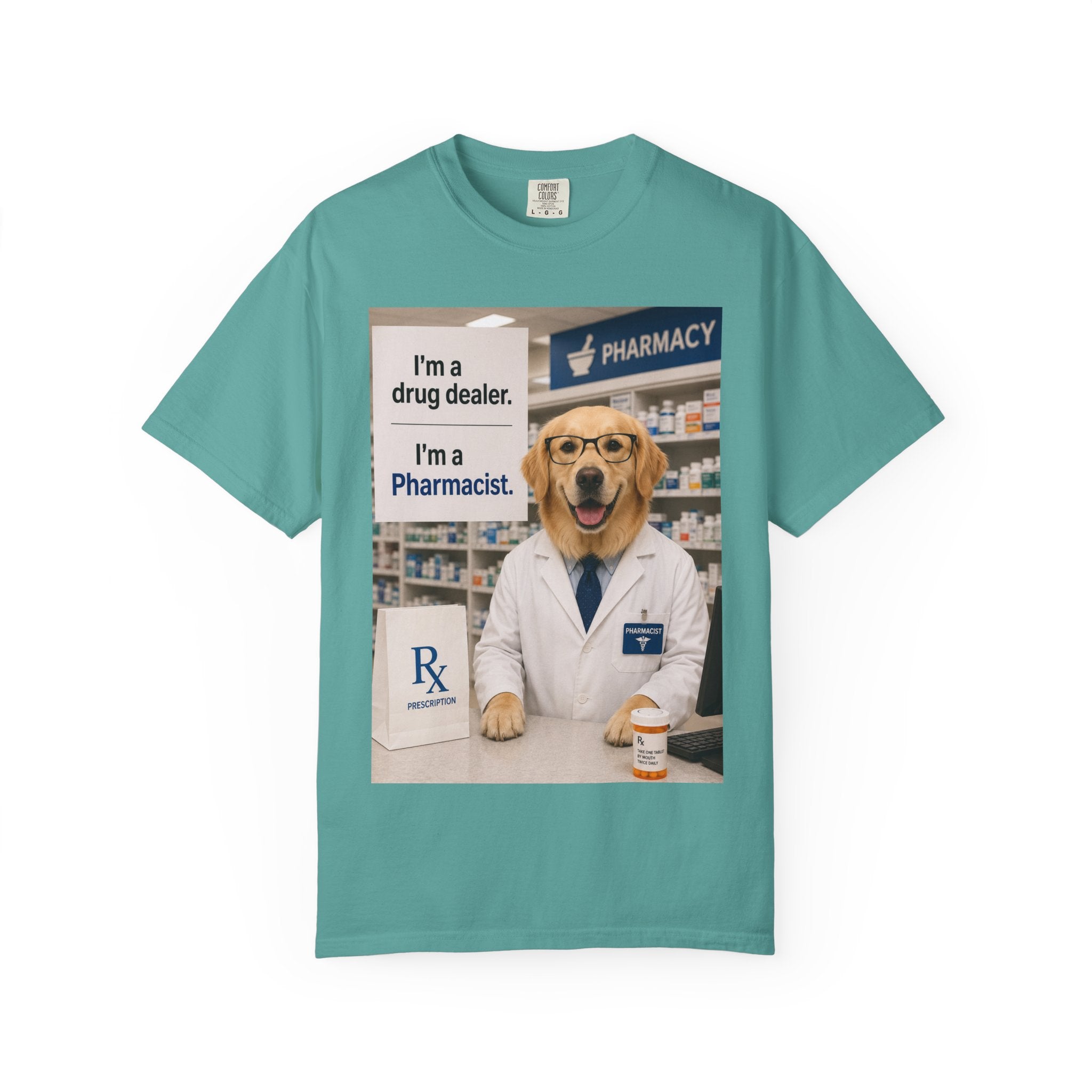Funny Pharmacist Dog Graphic T-Shirt - Comical Ideal Gift for Vet Tech Gatherings!