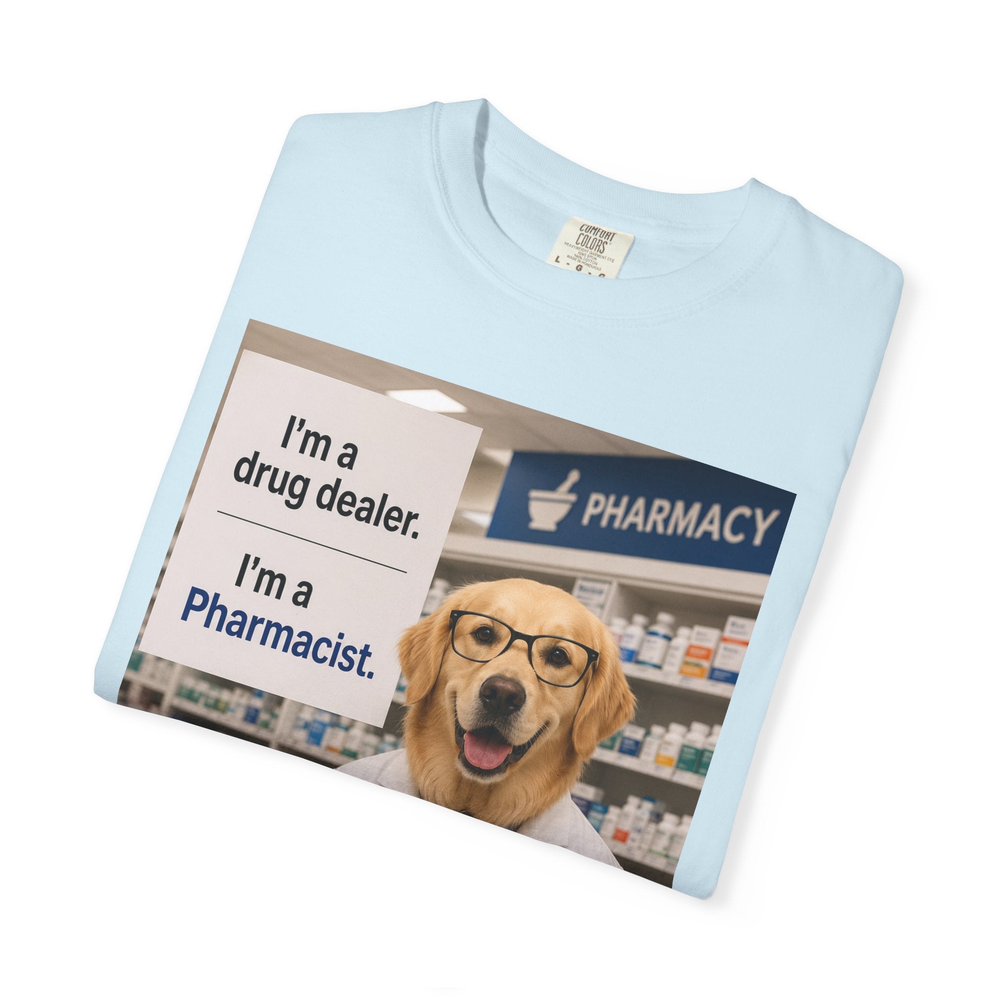 Funny Pharmacist Dog Graphic T-Shirt - Comical Ideal Gift for Vet Tech Gatherings!