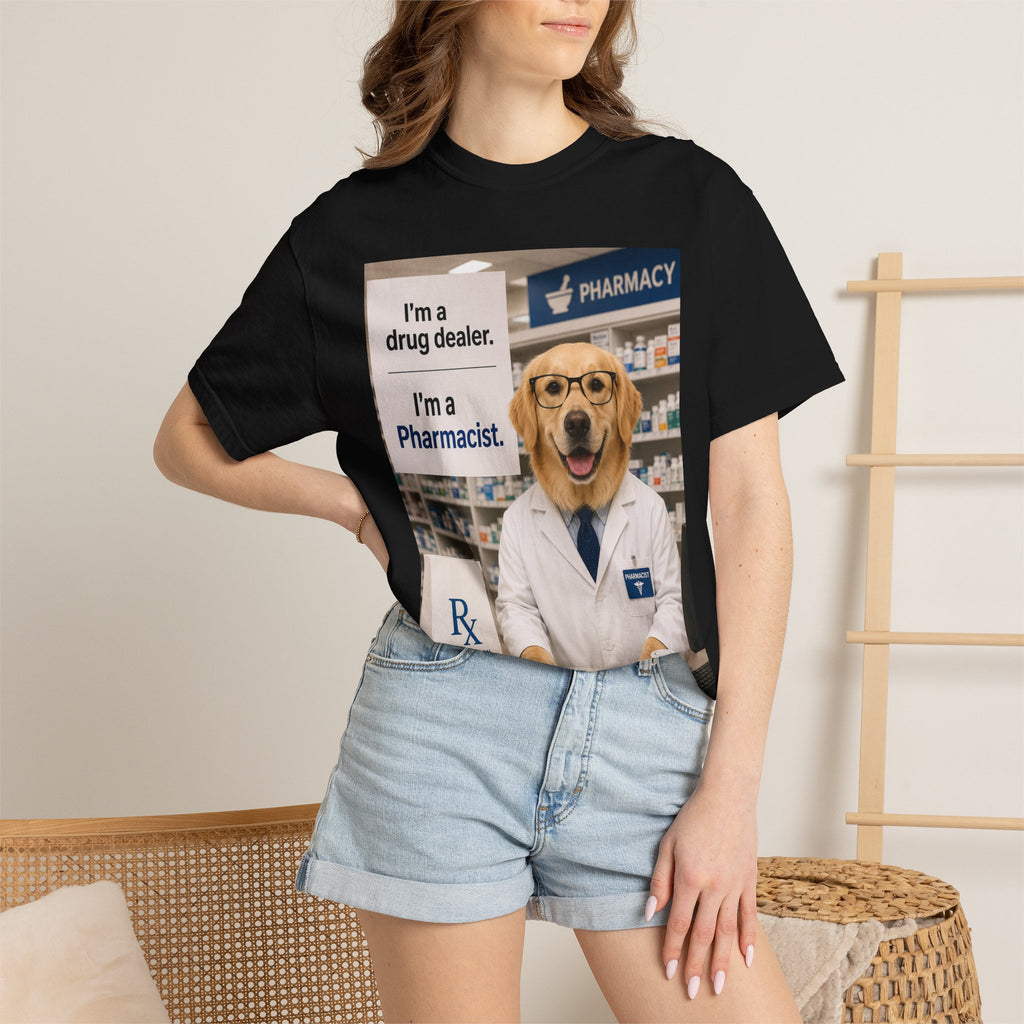 Funny Pharmacist Dog Graphic T-Shirt - Comical Ideal Gift for Vet Tech Gatherings!