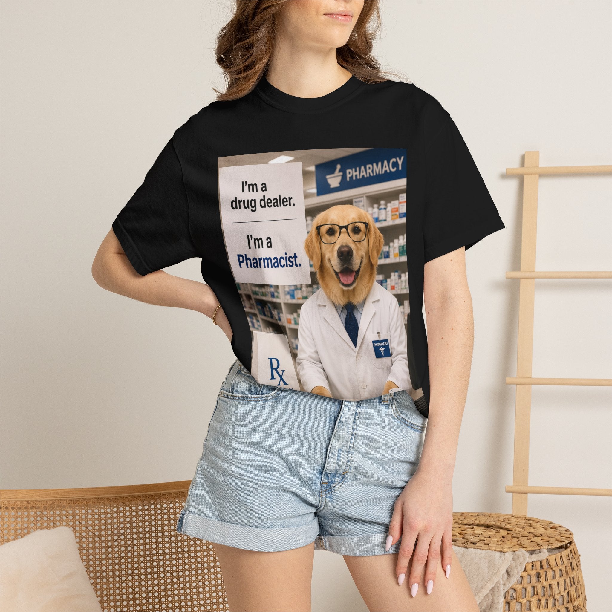 Funny Pharmacist Dog Graphic T-Shirt - Comical Ideal Gift for Vet Tech Gatherings!