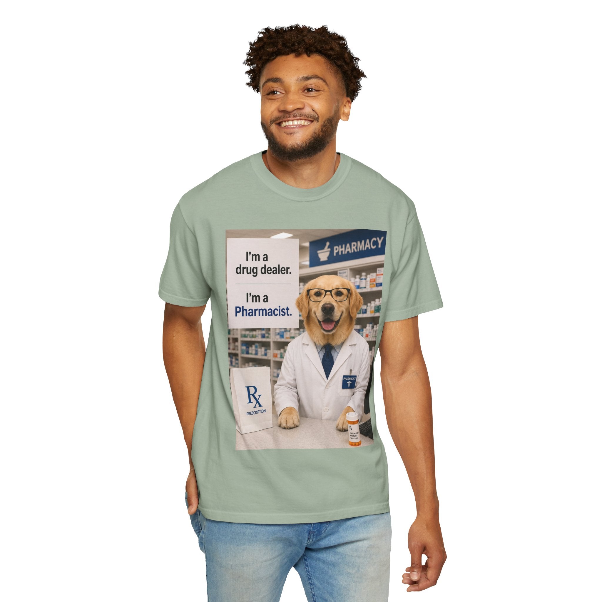 Funny Pharmacist Dog Graphic T-Shirt - Comical Ideal Gift for Vet Tech Gatherings!