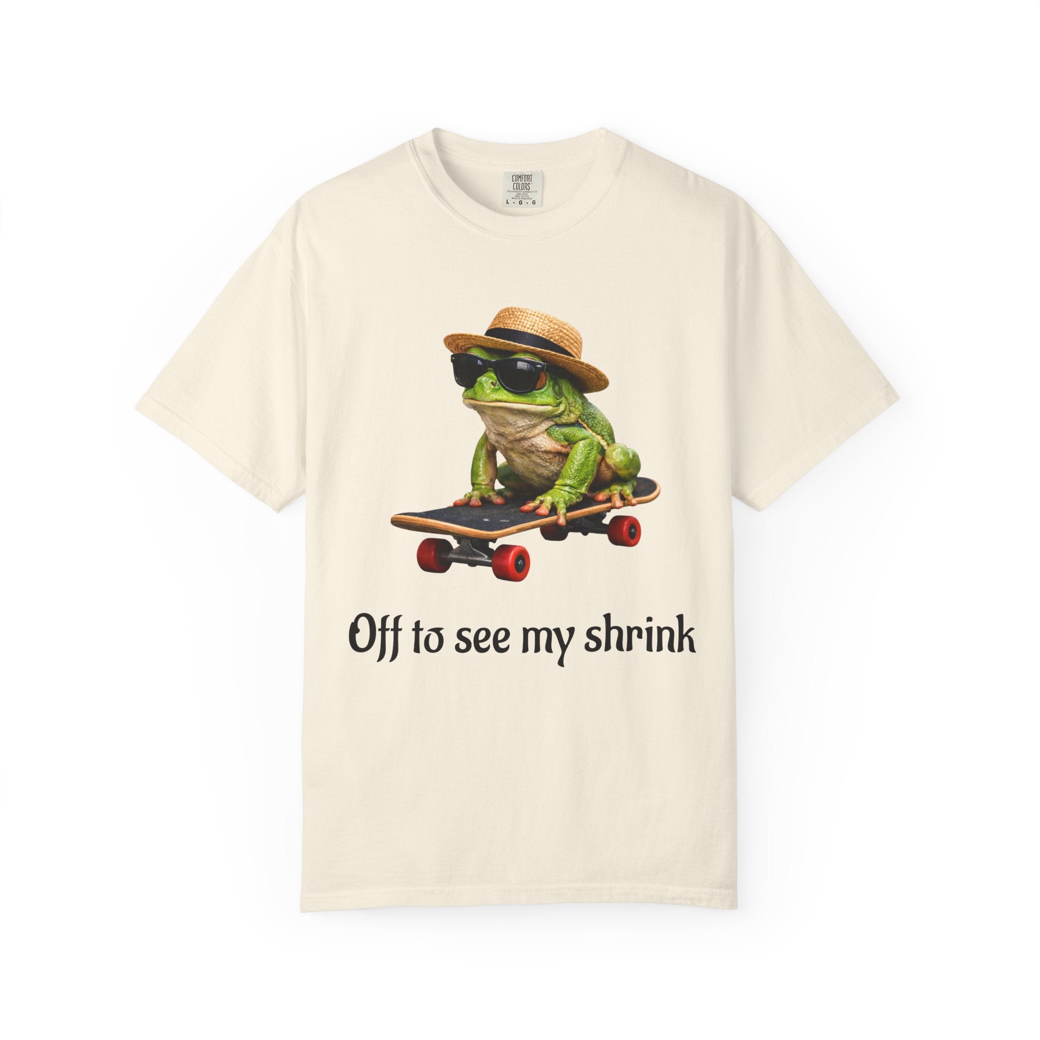 Frog on Skateboard T-Shirt — "Off to see my shrink." Vintage Skate Frog Tee for Frog Lovers