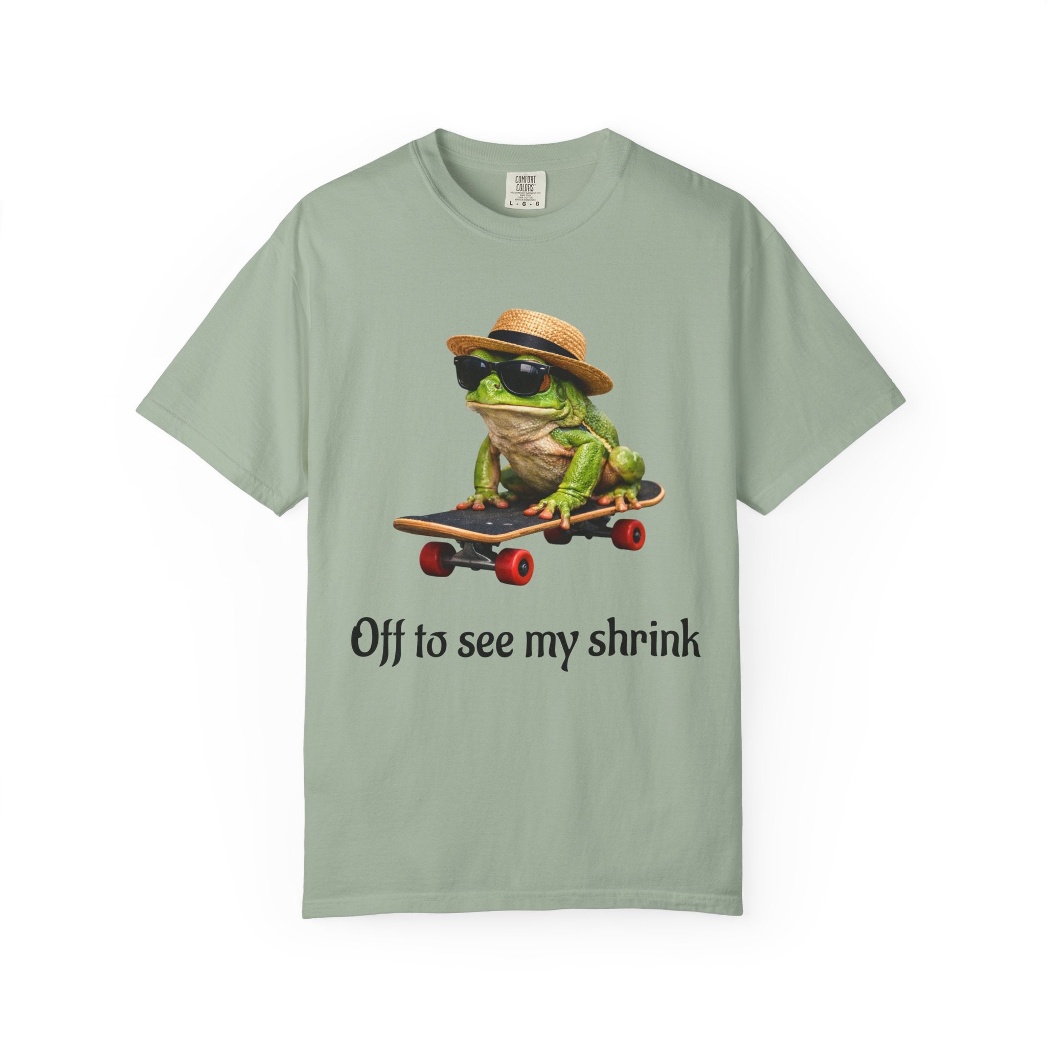 Frog on Skateboard T-Shirt — "Off to see my shrink." Vintage Skate Frog Tee for Frog Lovers
