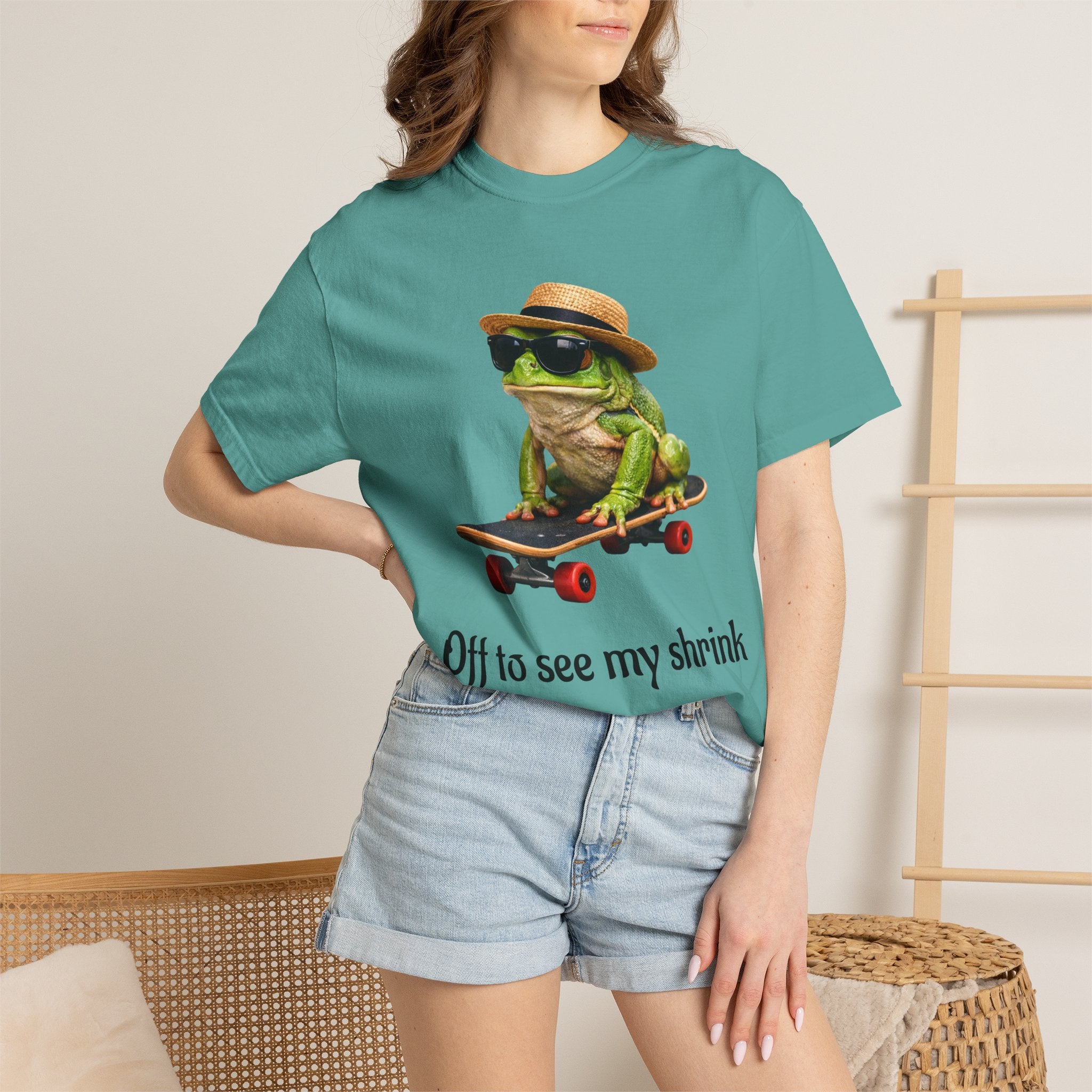 Frog on Skateboard T-Shirt — "Off to see my shrink." Vintage Skate Frog Tee for Frog Lovers
