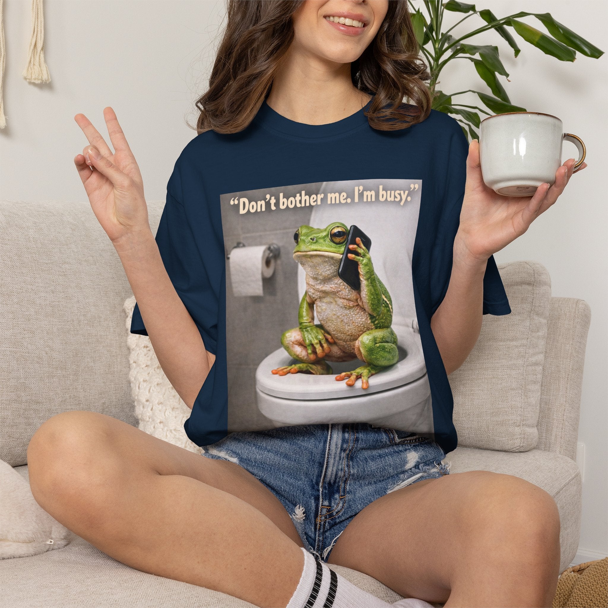 Funny Frog Toilet T-Shirt — "Don't bother me. I'm busy." Perfect for Casual Hang-outs