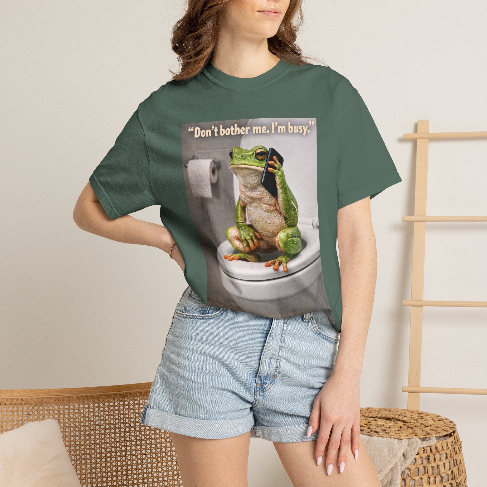 Funny Frog Toilet T-Shirt — "Don't bother me. I'm busy." Perfect for Casual Hang-outs