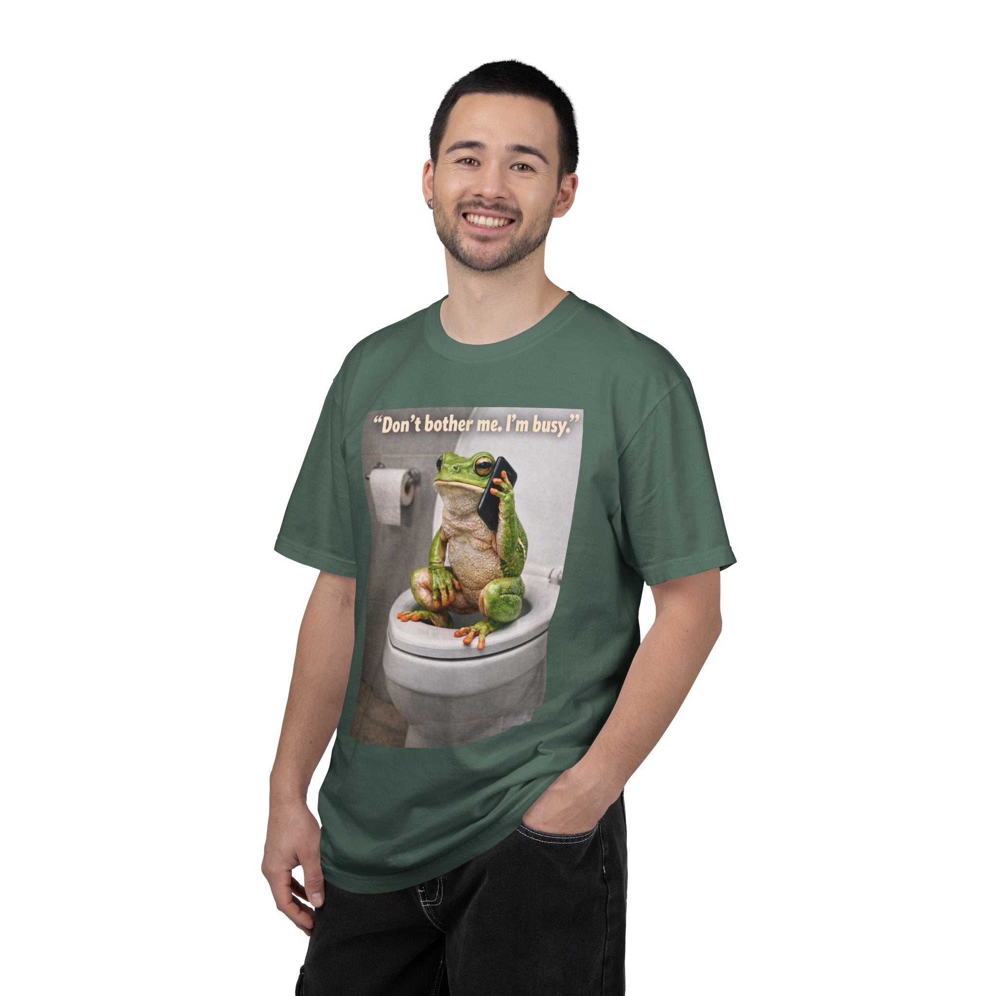 Funny Frog Toilet T-Shirt — "Don't bother me. I'm busy." Perfect for Casual Hang-outs