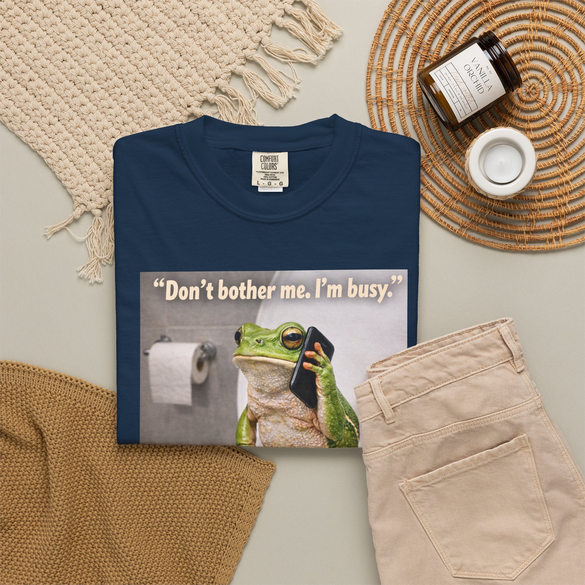 Funny Frog Toilet T-Shirt — "Don't bother me. I'm busy." Perfect for Casual Hang-outs