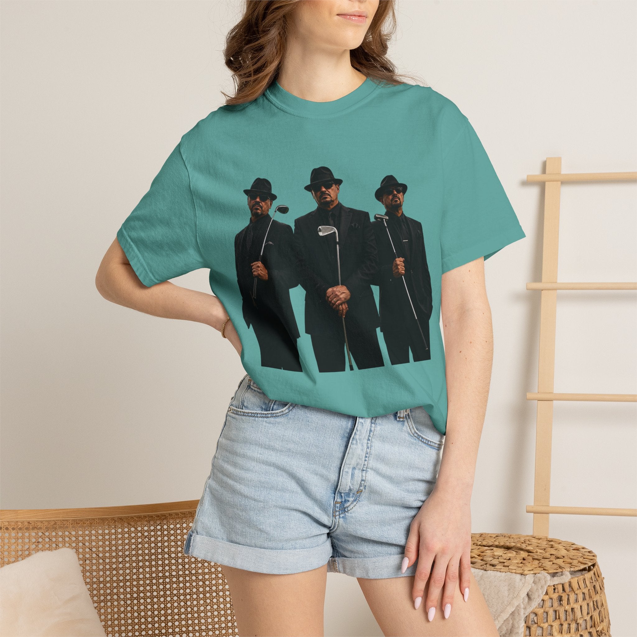 Golf Tee  - Suited Men with Hats - Subtle Mystery for Everyday Wear -  Adds Quiet Attitude to Outfits