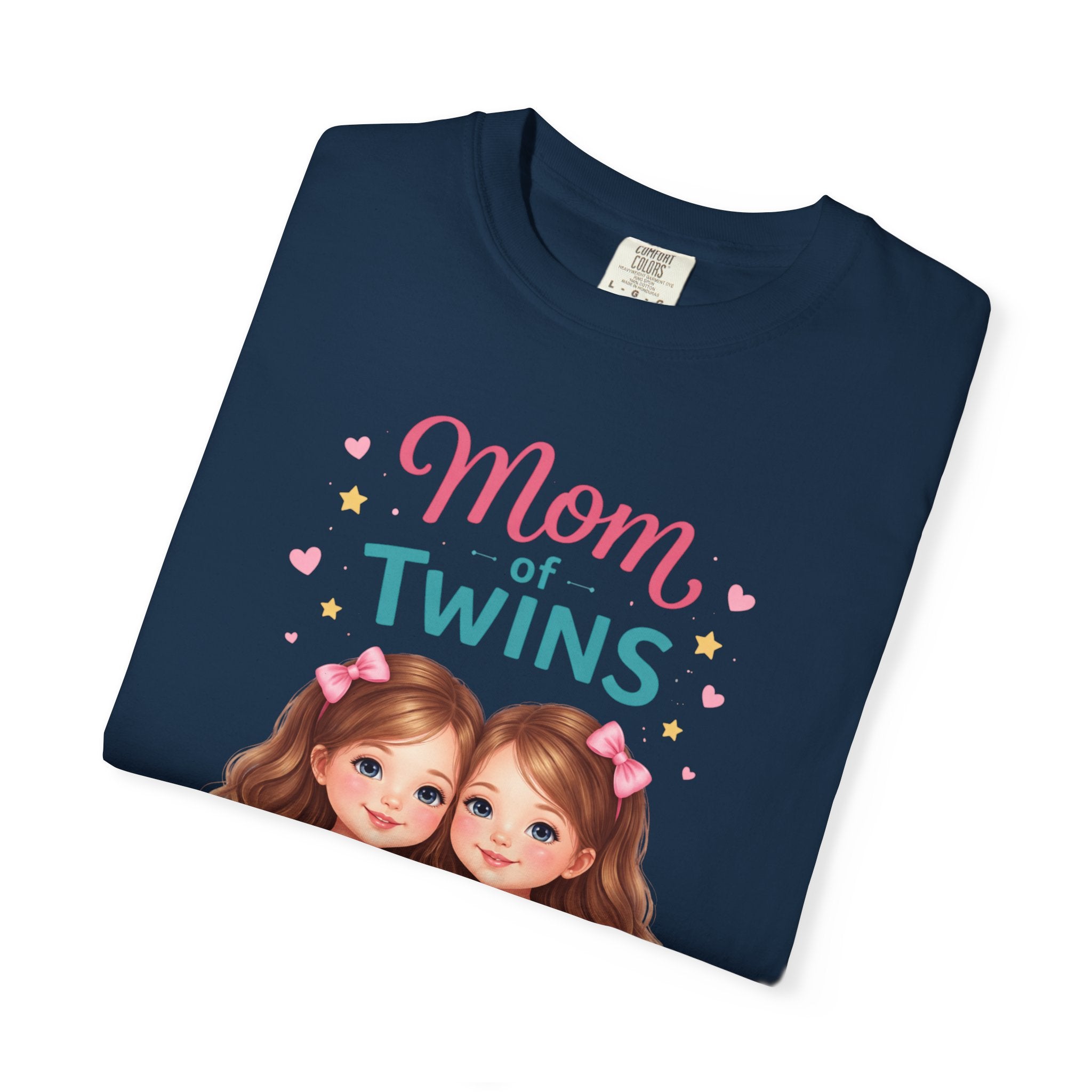 Mom of Twins T-Shirt — Cute Illustrated Twin Girls -  Great to pair it with Jeans or Leggings for School Drop-off