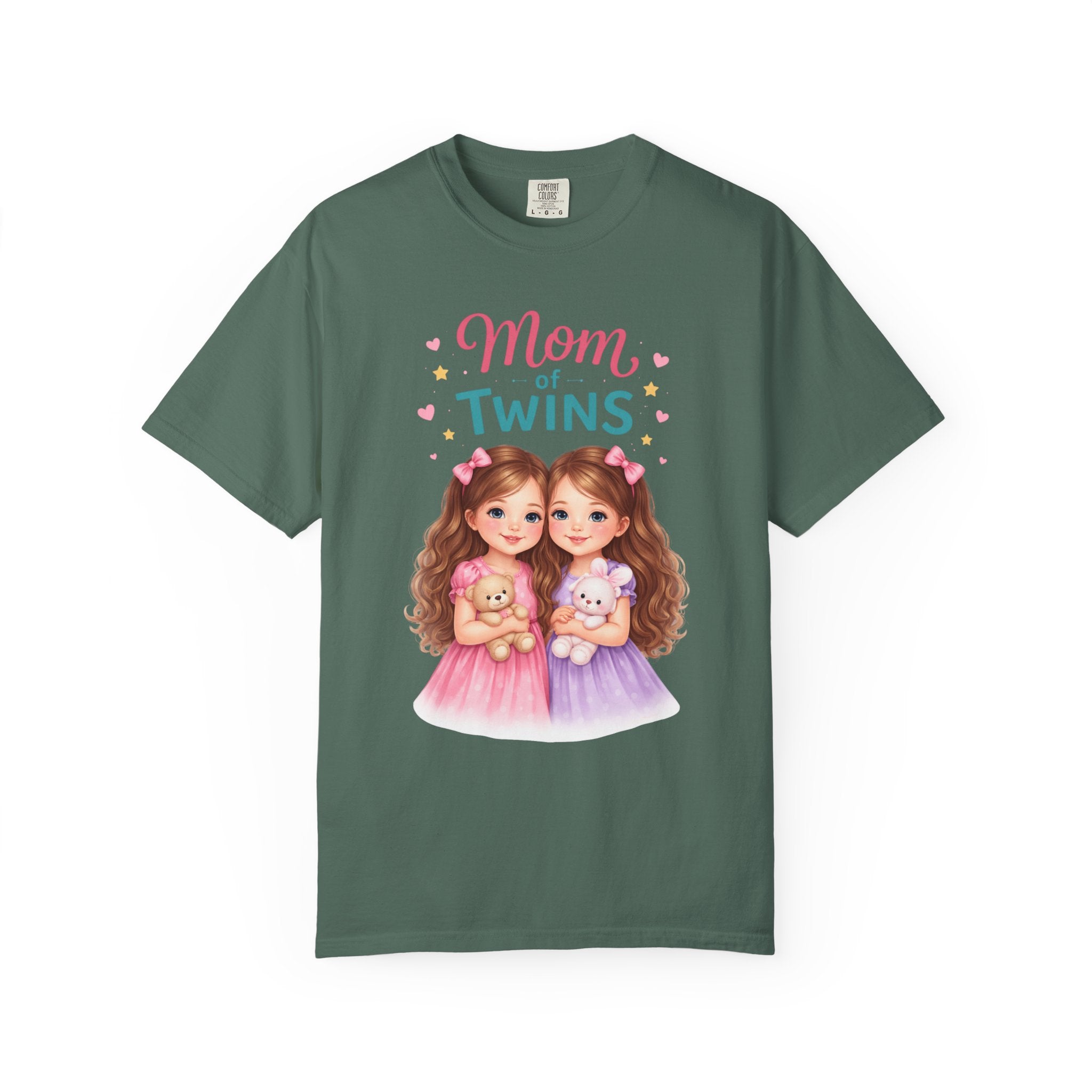 Mom of Twins T-Shirt — Cute Illustrated Twin Girls -  Great to pair it with Jeans or Leggings for School Drop-off