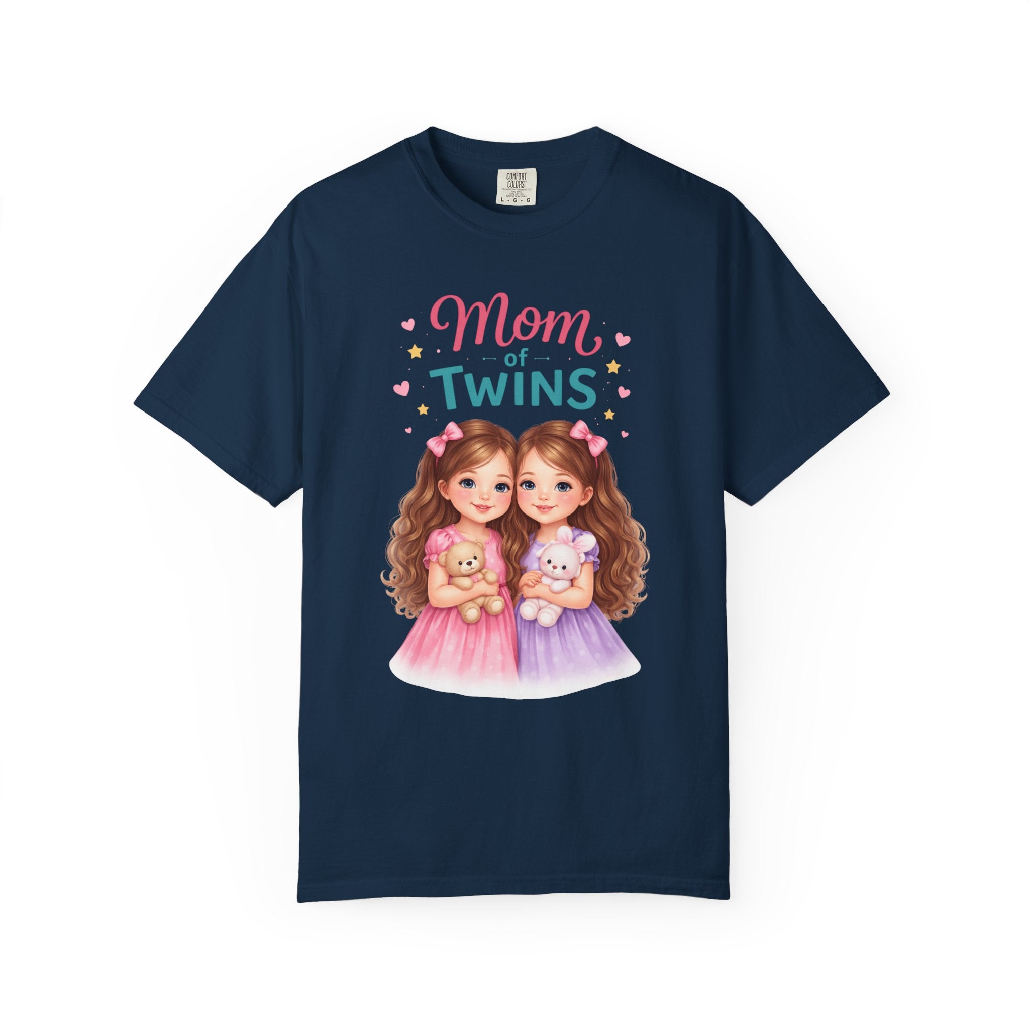 Mom of Twins T-Shirt — Cute Illustrated Twin Girls -  Great to pair it with Jeans or Leggings for School Drop-off