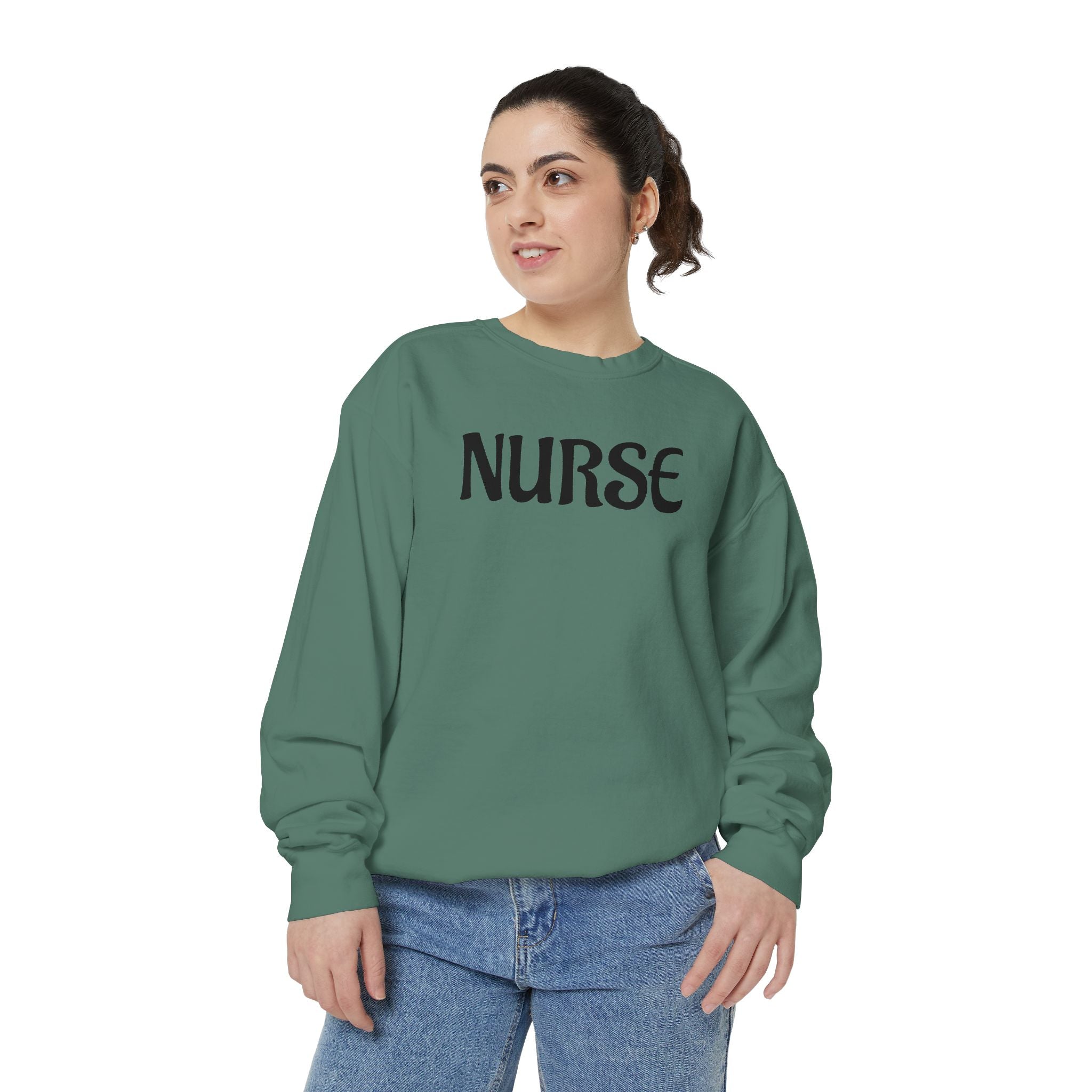 Nurse Sweatshirt — Simple Distressed Text Crewneck for Nurses - Ideal Wear Between Double Shifts