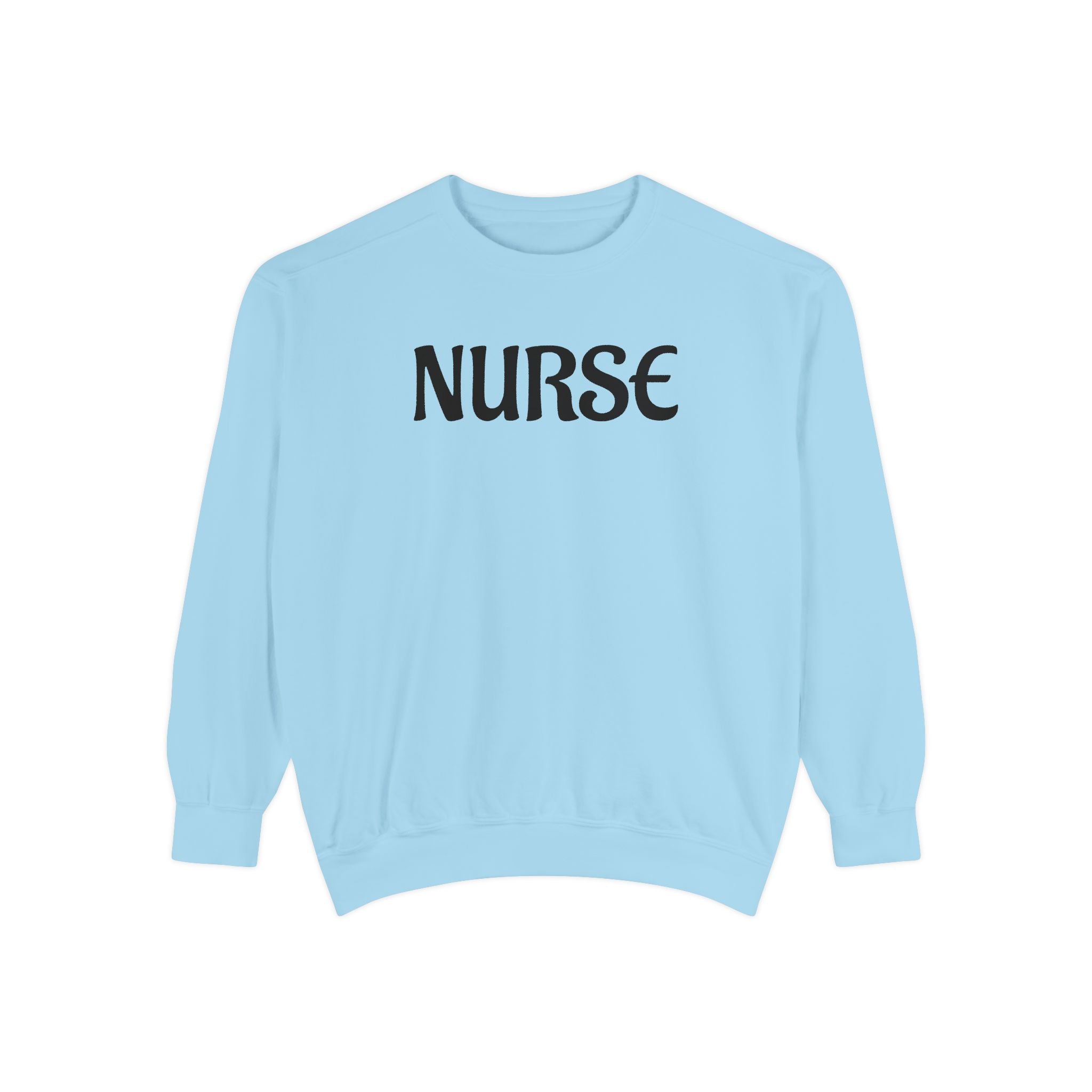 Nurse Sweatshirt — Simple Distressed Text Crewneck for Nurses - Ideal Wear Between Double Shifts
