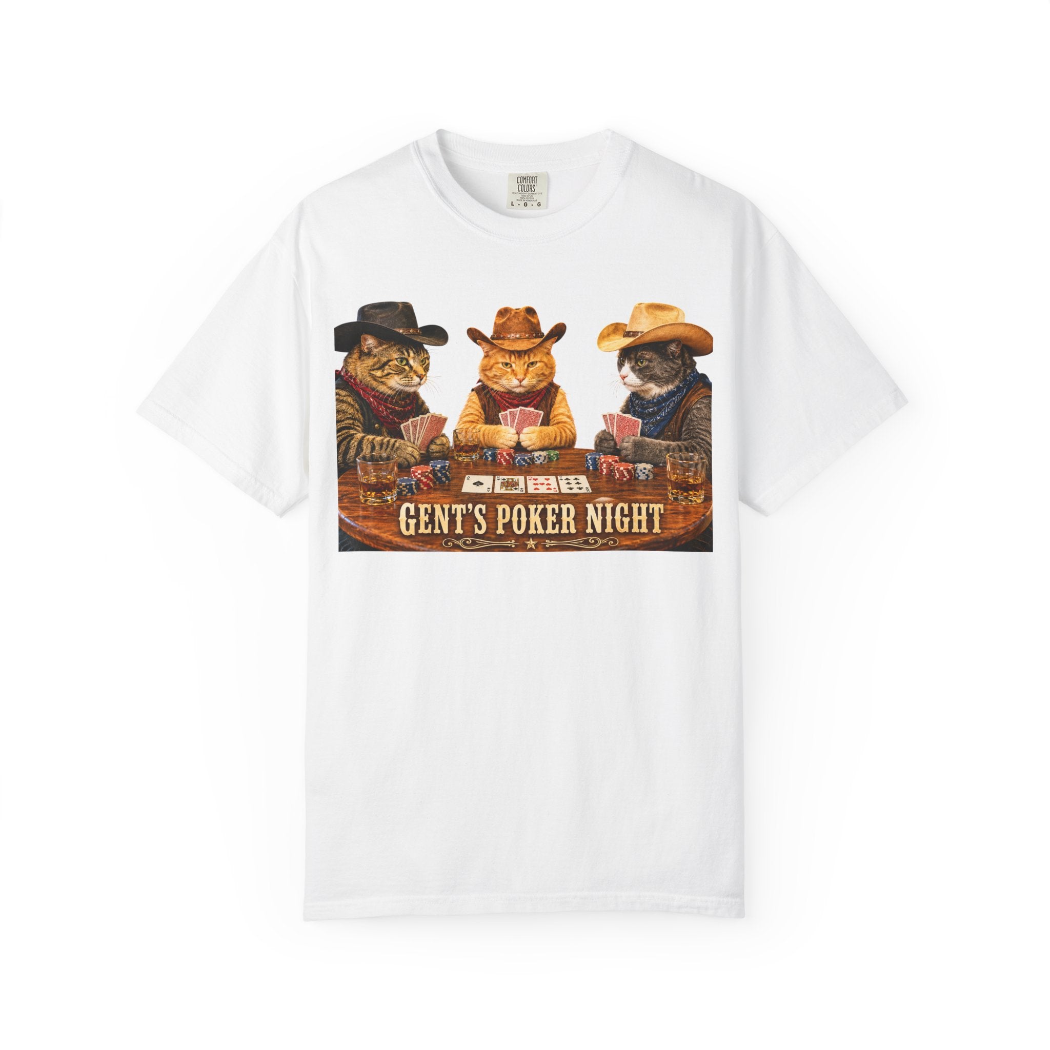 Cowboy Cats Poker Night T-Shirt - 'Gents Poker' Graphic Tee for Fun Conversations -  Perfect Tee for Laughs & Card Games