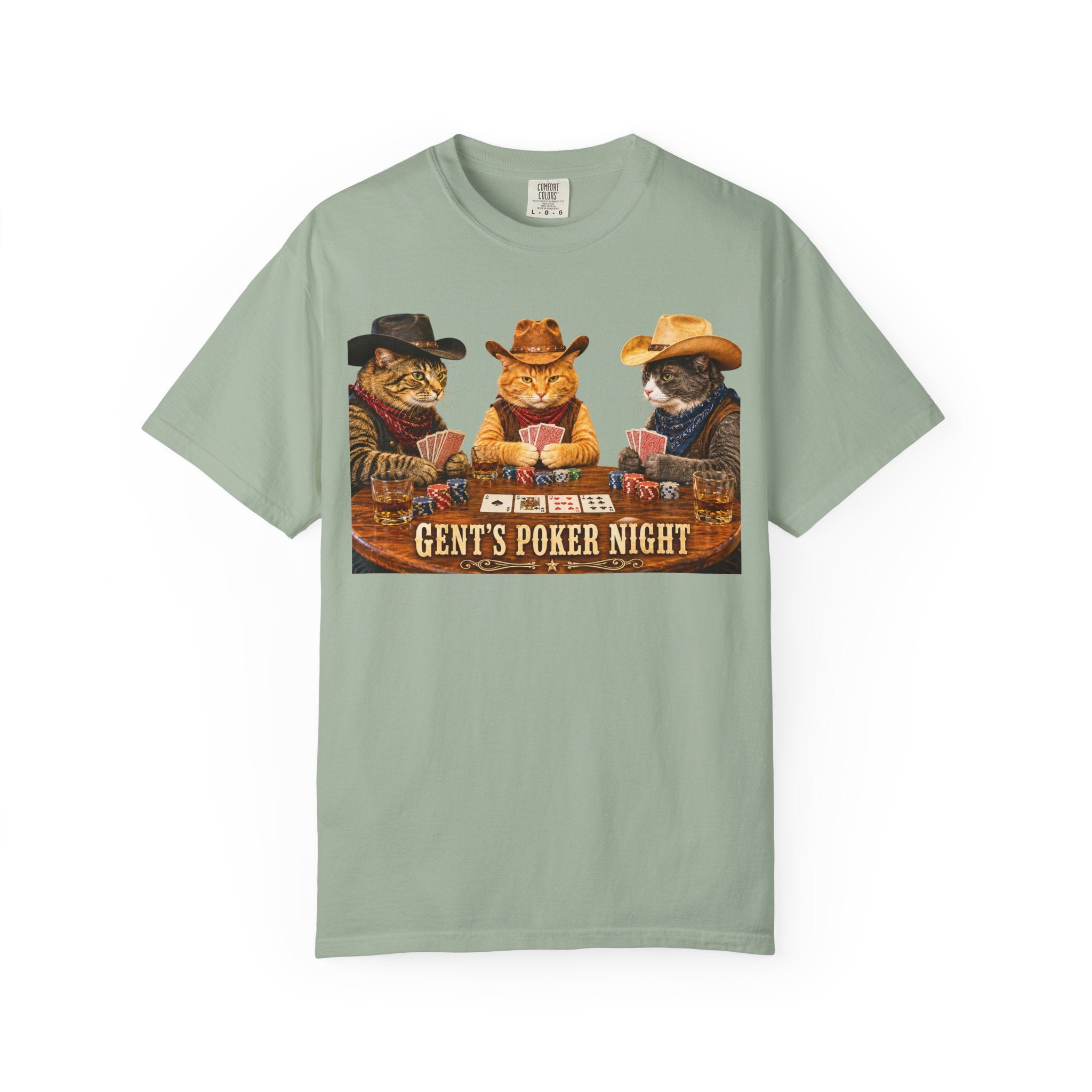 Cowboy Cats Poker Night T-Shirt - 'Gents Poker' Graphic Tee for Fun Conversations -  Perfect Tee for Laughs & Card Games