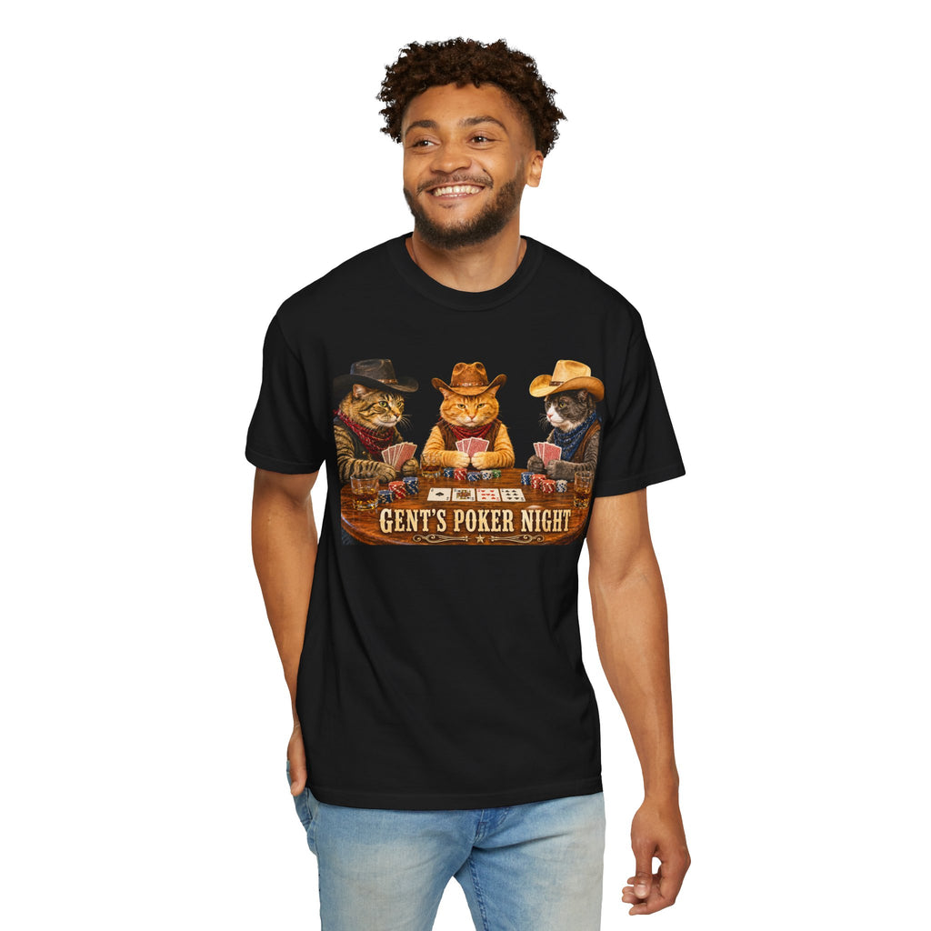 Cowboy Cats Poker Night T-Shirt - 'Gents Poker' Graphic Tee for Fun Conversations -  Perfect Tee for Laughs & Card Games