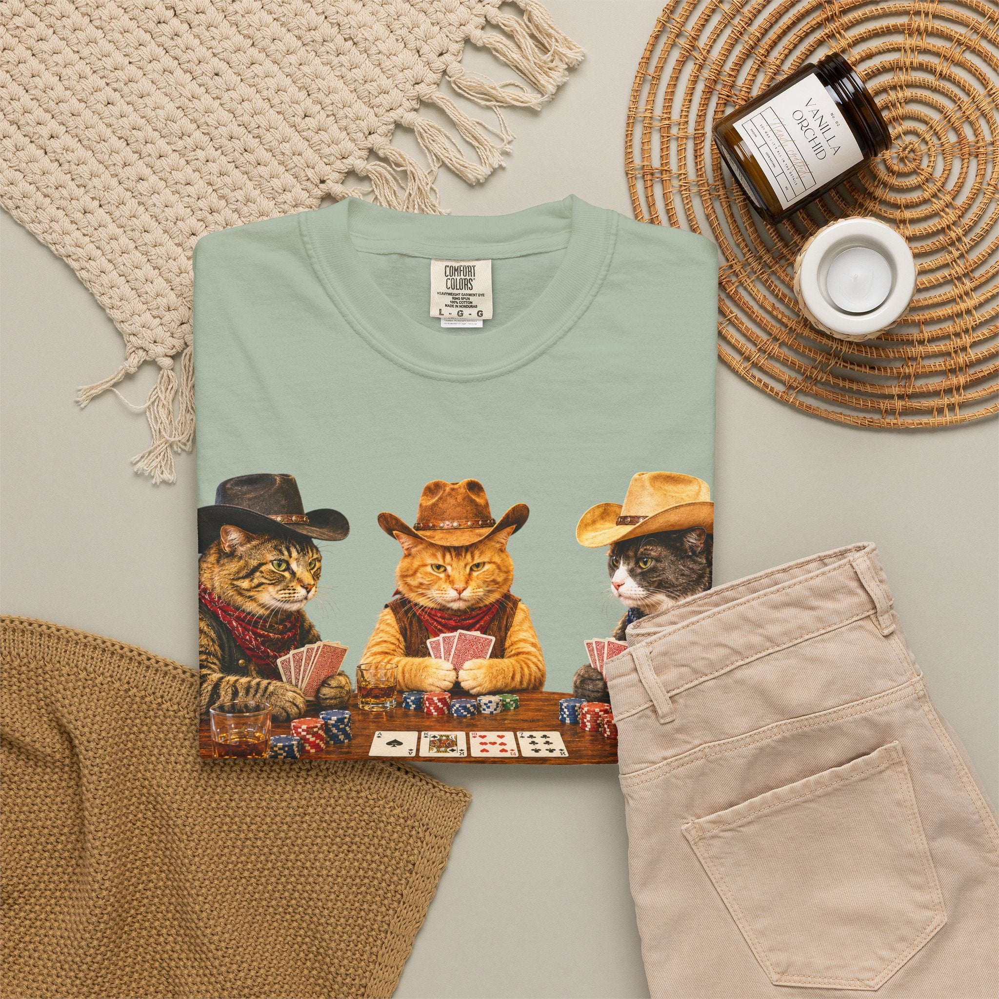 Cowboy Cats Poker Night T-Shirt - 'Gents Poker' Graphic Tee for Fun Conversations -  Perfect Tee for Laughs & Card Games