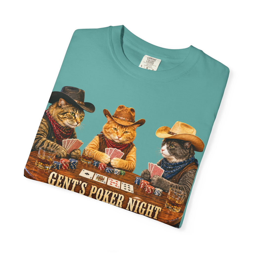 Cowboy Cats Poker Night T-Shirt - 'Gents Poker' Graphic Tee for Fun Conversations -  Perfect Tee for Laughs & Card Games