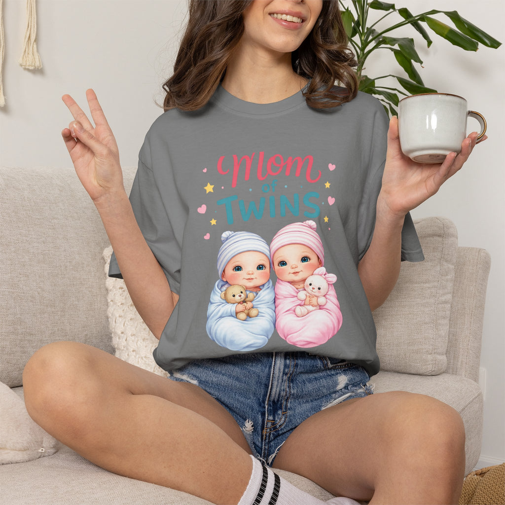 Mom of Twins T‑Shirt — Cute Twin Baby Graphic Tee - Perfect Wear on Slow Mornings with coffee and a Nursery