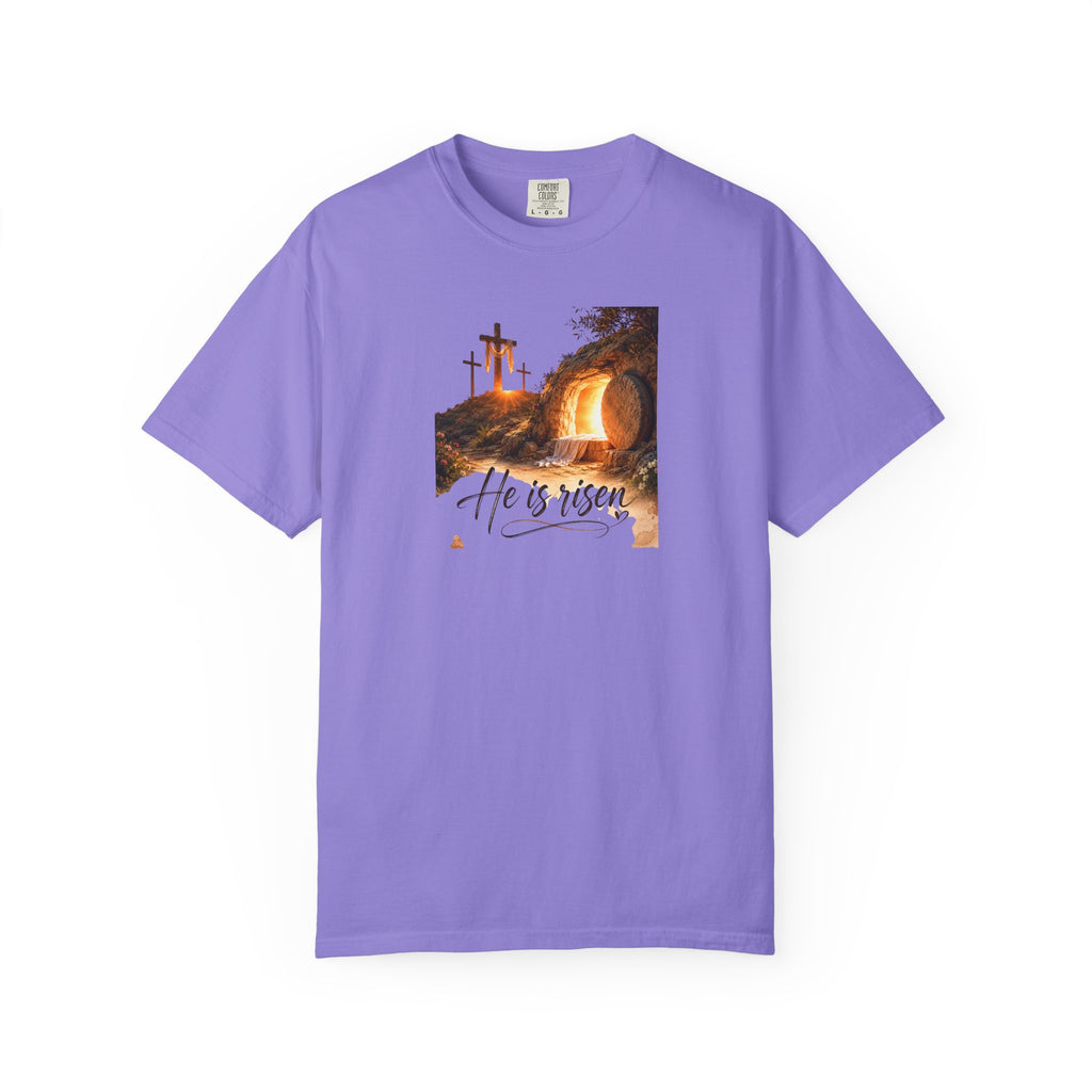 He Is Risen T-Shirt - a wearable reminder of hope and new beginnings.  Wear it to sunrise services, family gatherings,