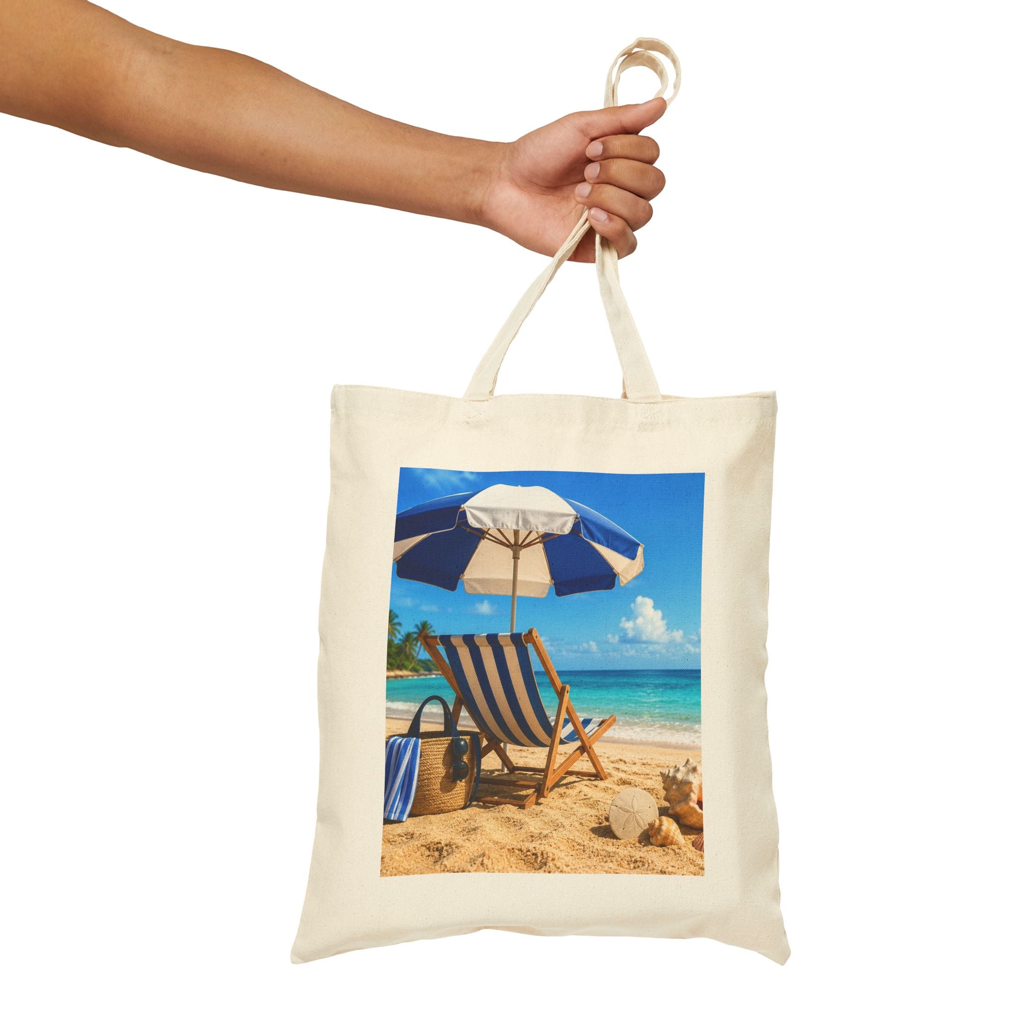 Canvas Tote Bag Cotton with Beach Beach View - Perfect Summer Accessory - Stylish Eco-Friendly Carryall