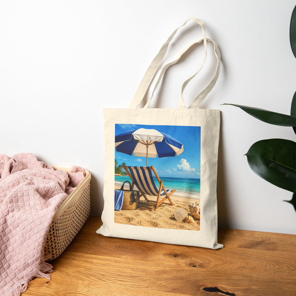 Canvas Tote Bag Cotton with Beach Beach View - Perfect Summer Accessory - Stylish Eco-Friendly Carryall