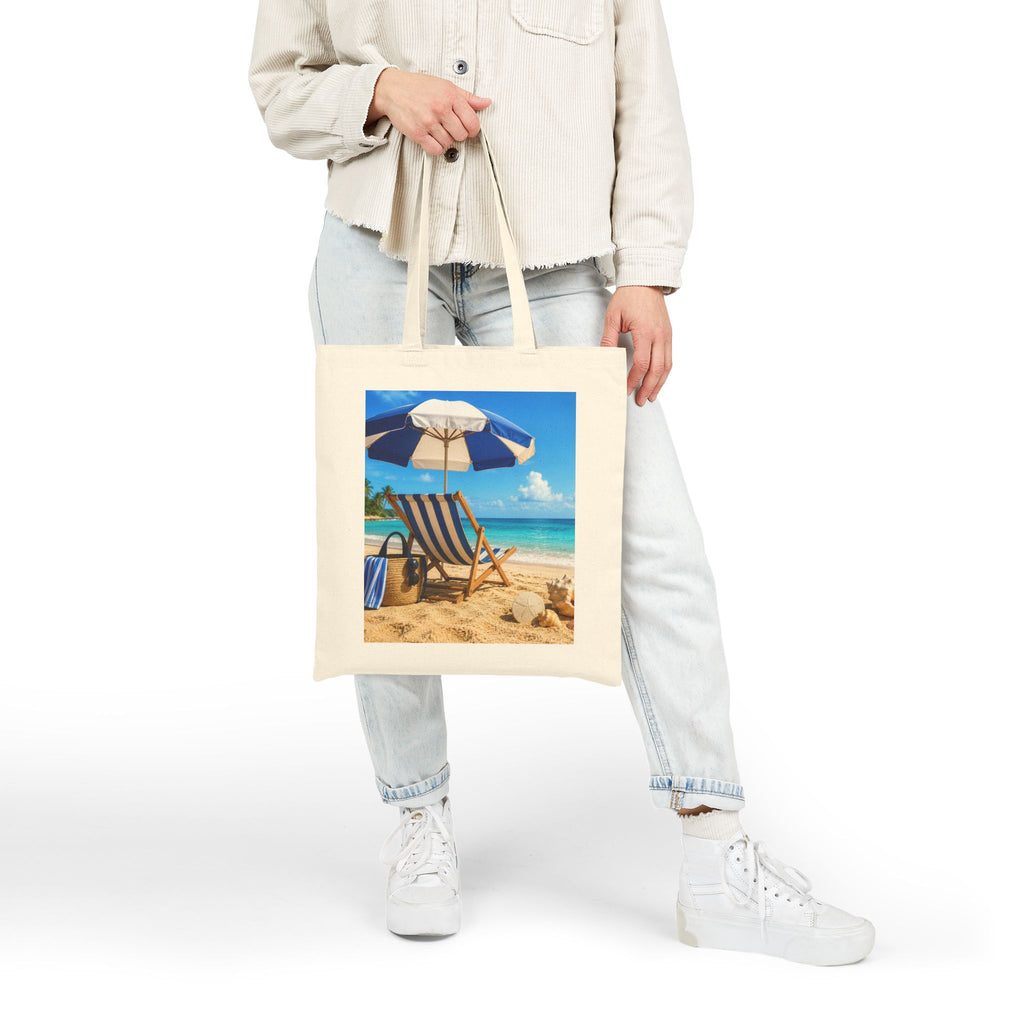 Canvas Tote Bag Cotton with Beach Beach View - Perfect Summer Accessory - Stylish Eco-Friendly Carryall