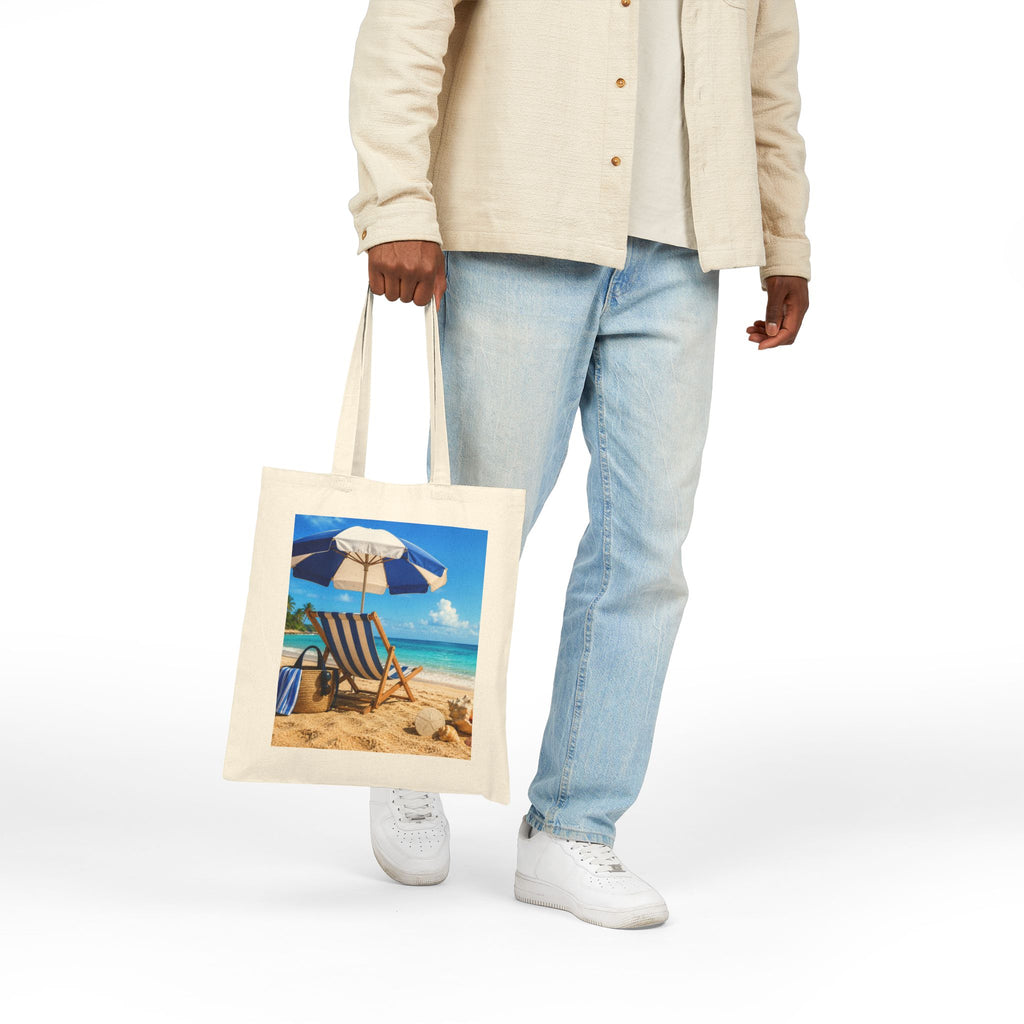 Canvas Tote Bag Cotton with Beach Beach View - Perfect Summer Accessory - Stylish Eco-Friendly Carryall