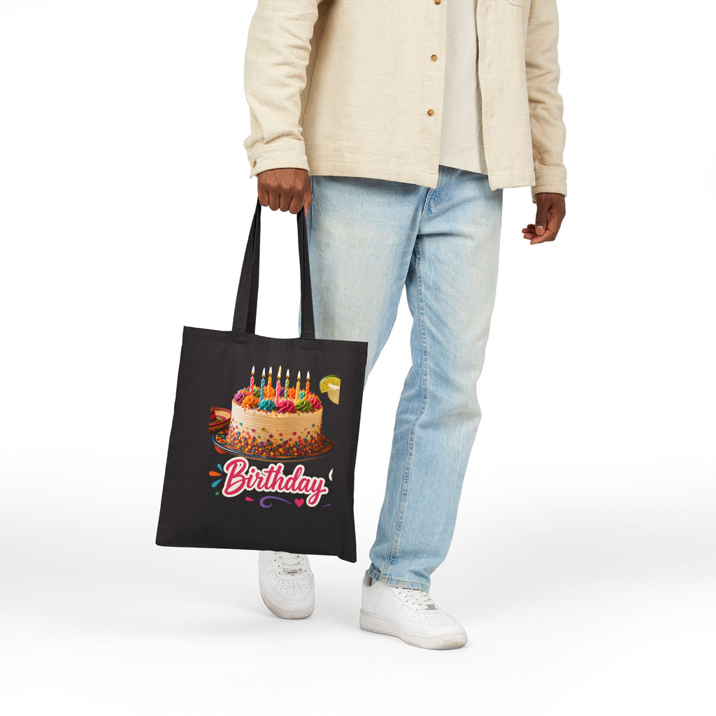 Cotton Canvas Tote Bag - Colorful Fun Birthday Cake Tote - Perfect Gift for Birthday Celebrations