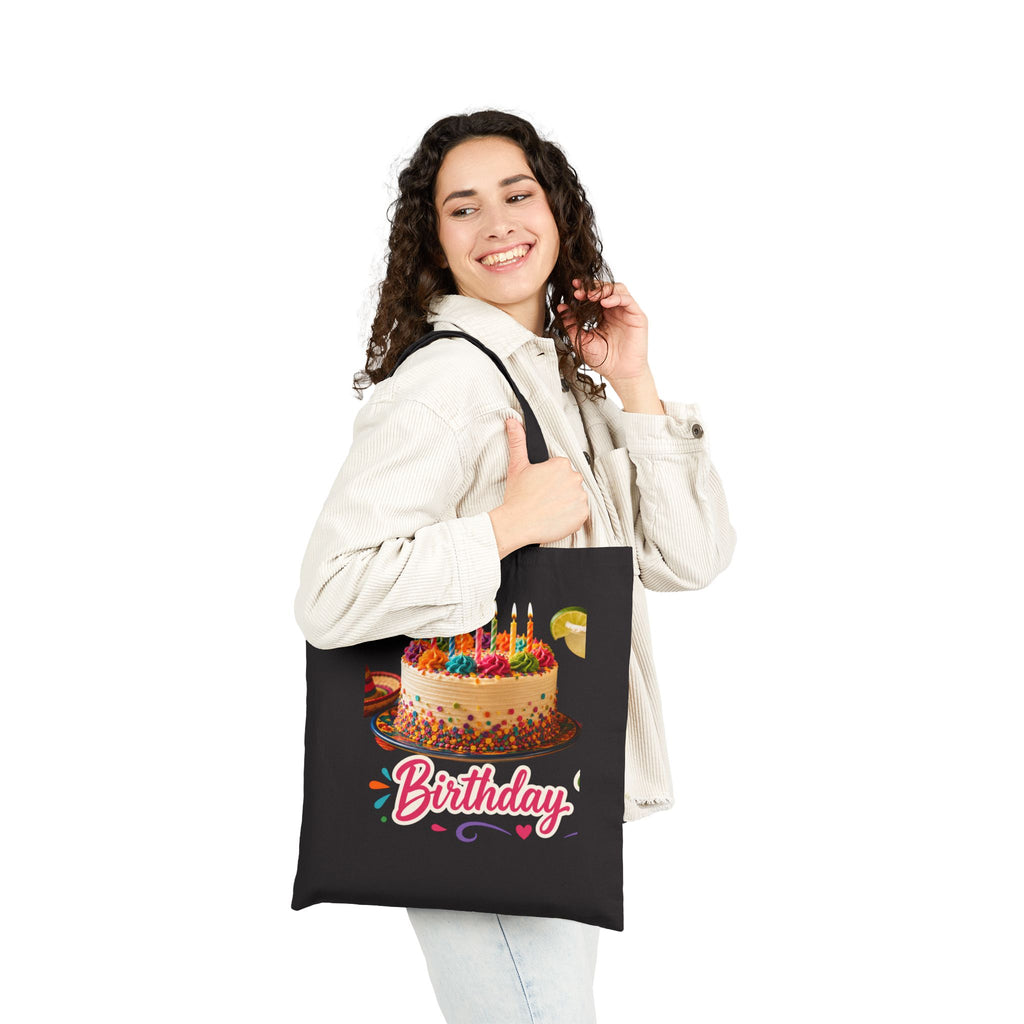 Cotton Canvas Tote Bag - Colorful Fun Birthday Cake Tote - Perfect Gift for Birthday Celebrations