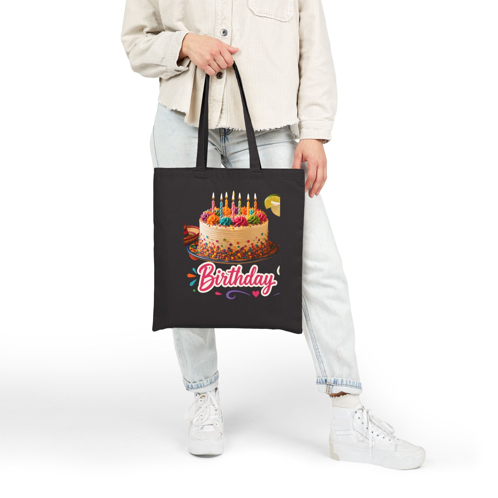 Cotton Canvas Tote Bag - Colorful Fun Birthday Cake Tote - Perfect Gift for Birthday Celebrations