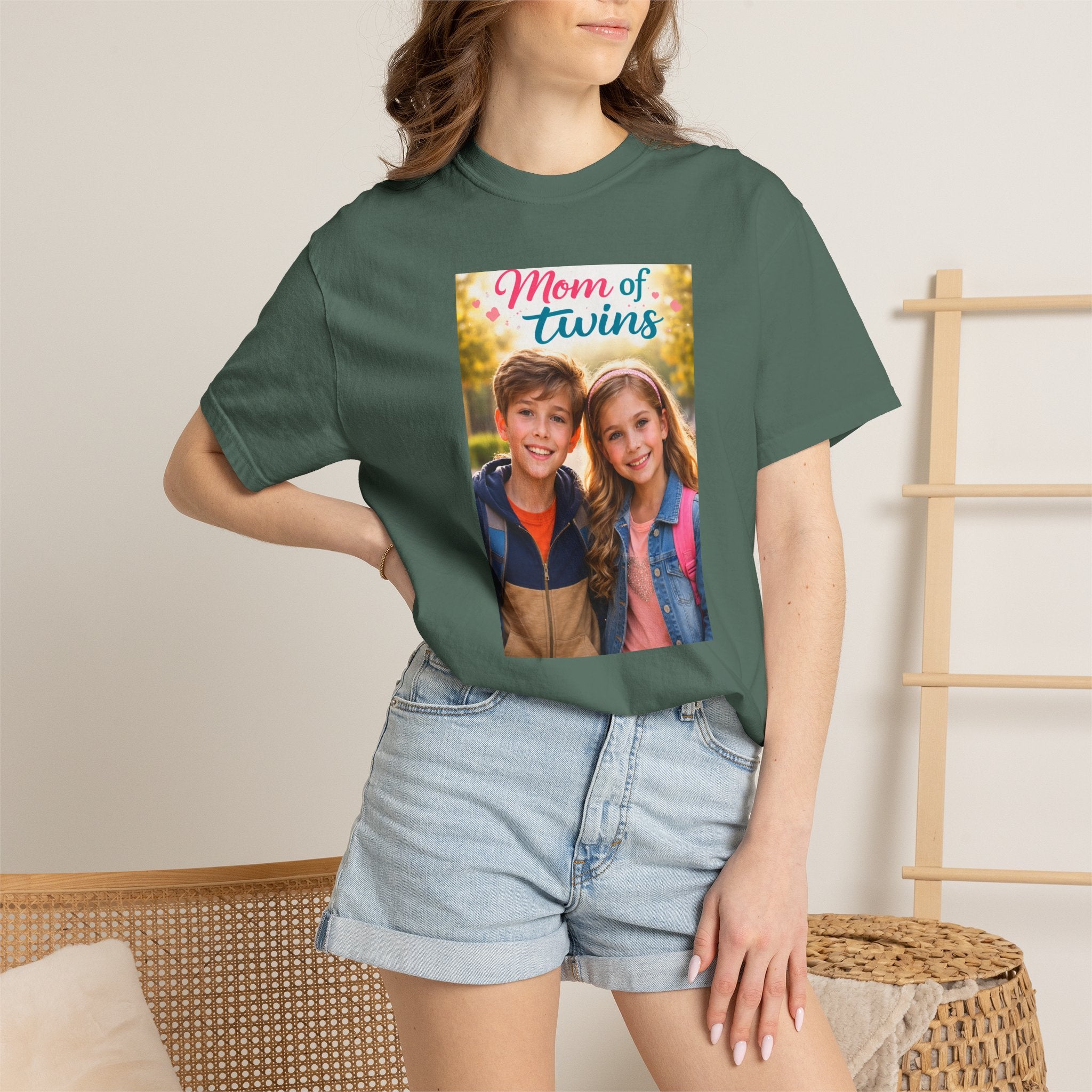T-Shirt — “Mom of Twins” Photo Tee (Personalized Family Gift) - A Quiet Celebration of Family Life During School Runs