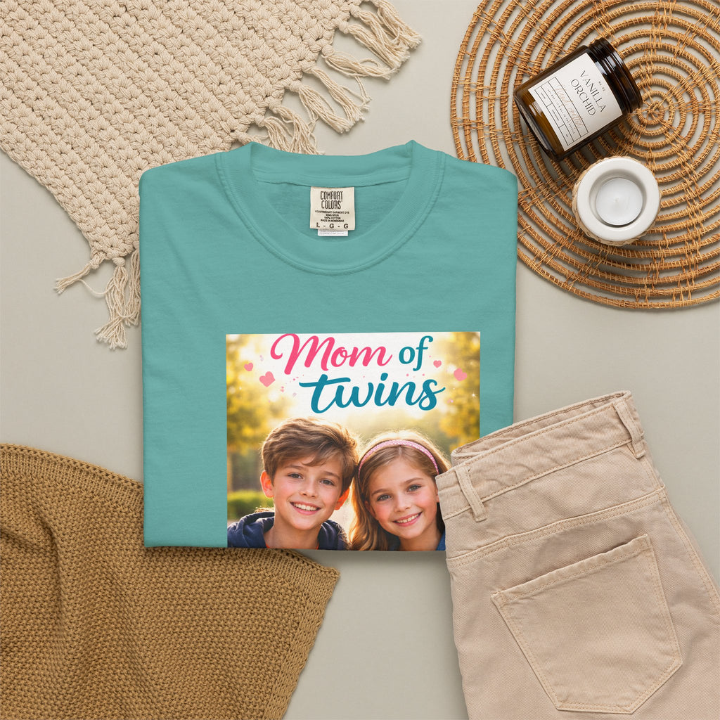 T-Shirt — “Mom of Twins” Photo Tee (Personalized Family Gift) - A Quiet Celebration of Family Life During School Runs