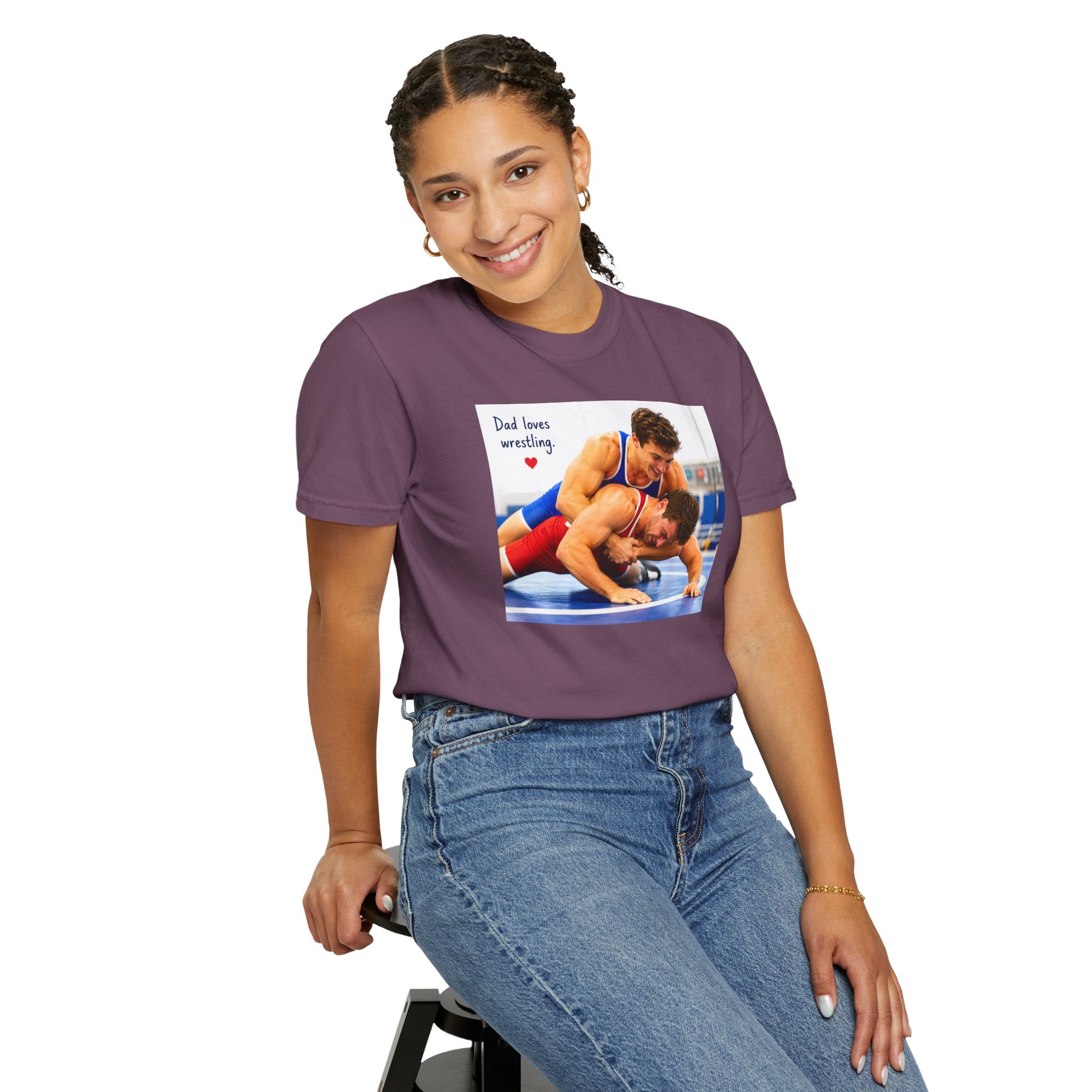 Dad Loves Wrestling Graphic T-Shirt - Sport Tee for Playful Athletes Fans and for Casual Wear