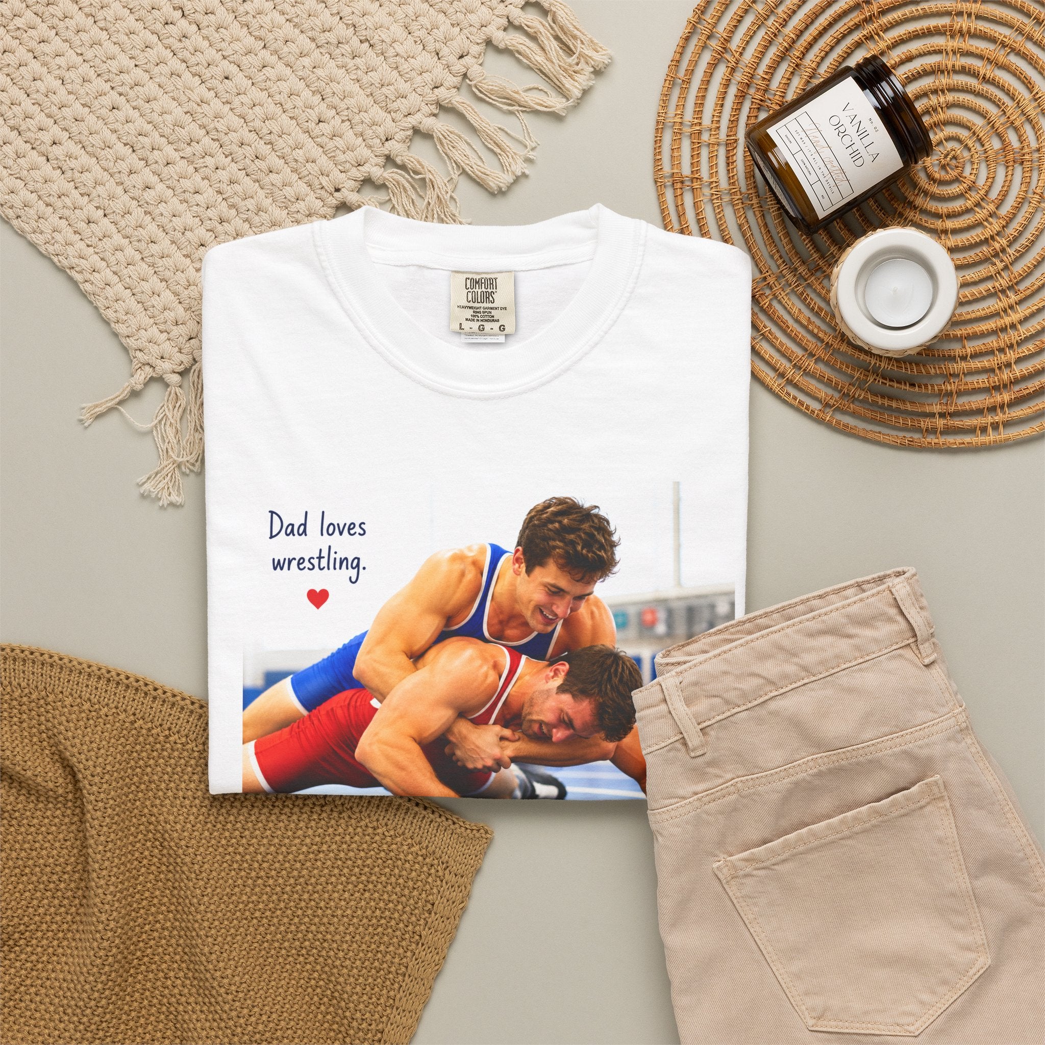 Dad Loves Wrestling Graphic T-Shirt - Sport Tee for Playful Athletes Fans and for Casual Wear